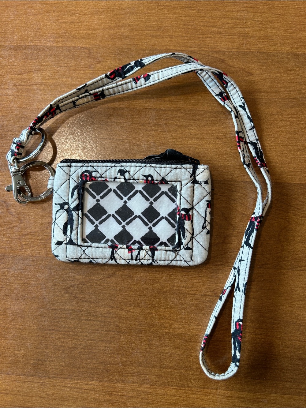Vera Bradley Quilted Penguins Lanyard ID Wallet - White and Black